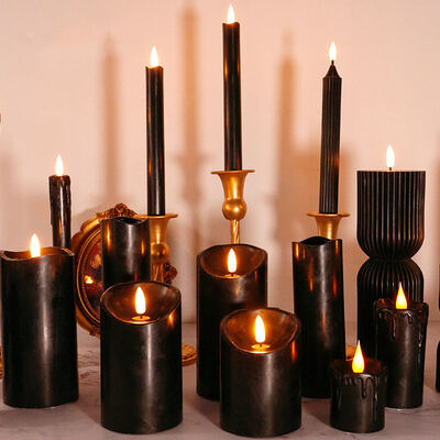 4 5 6 7 8 9 Inch Battery Operated Pillar Candles Black Flickering Flameless Wax Pillar Candles