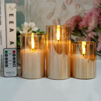 İyi fiyat 5'li Ev Dekorasyonu Sütun Beyaz Cam Sıcak Işık Uzaktan Kumandalı Titreşen Led Mum Seti çevrimiçi