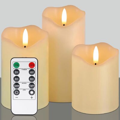 ราคาดี เทียนเสา LED สีเหลืองสีขาวจริงที่มีรีโมทคอนโทรลและไฟสับสับ 3 ชุด ออนไลน์