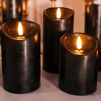 Good price Battery Powered 3d Flame Wick Flickering Black Real Wax Pillar Led Candle Light with Remote Control Timer for Home Decor online