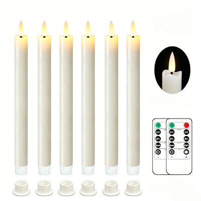 Καλή τιμή Χονδρικός πώλησης Flameless Ελεφαντόδοντο Taper κεριά αναβοσβήνει με 10-κλειδί τηλεχειριστή, λειτουργεί με μπαταρία Led Warm 3D Wick Light Window Candles Πραγματικό κερί Pack των 6, Χριστουγεννιάτικη ντεκόρ γάμου στο σπίτι ((0.78 X 9.64 ίντσες) σε απευθείας σύνδεση