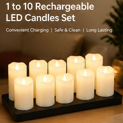 Good price 1 to 10 USB Rechargeable Ivory White Real Wax LED Pillar Candle with Flickering LED and Remote Control online